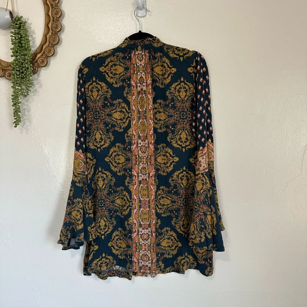 Free People Magic Mystery Tunic, Deep Teal & Mustard Paisley Print, Size Small - Picture 9 of 10